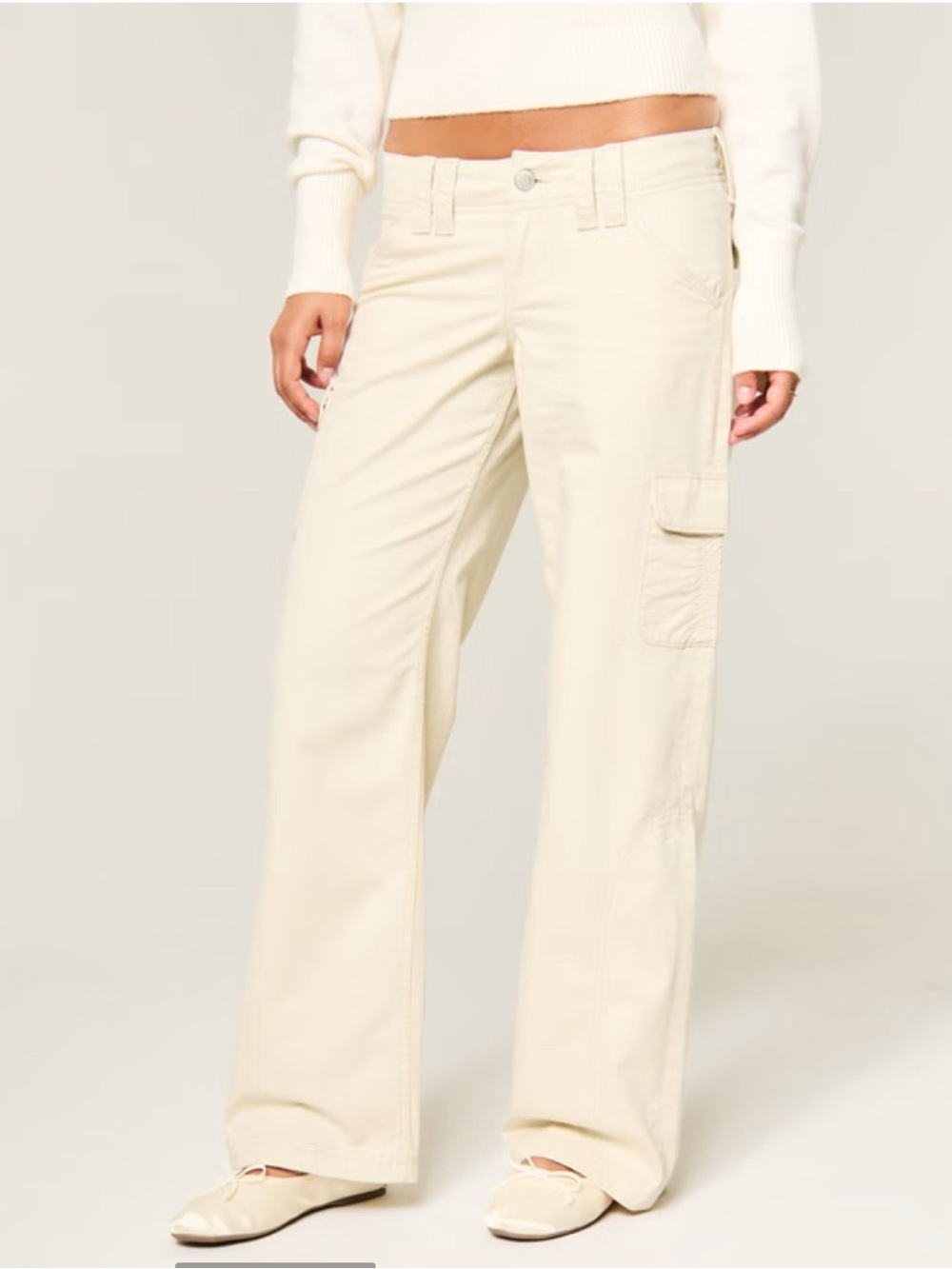 Hollister Cream Wide Leg Cargo Pants - Picture 1 of 2